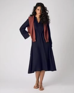 Women's Silk Cashmere Dress Navy Blue PRE-ORDER -Cozy Fashion Shop SS24 NPW109263 NVY 3