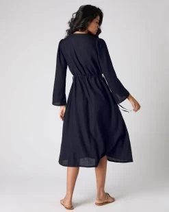 Women's Silk Cashmere Dress Navy Blue PRE-ORDER -Cozy Fashion Shop SS24 NPW109263 NVY 4