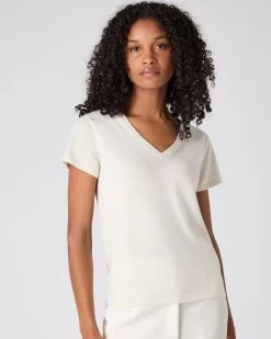 Women's Cotton Cashmere Silk T-Shirt New Ivory White