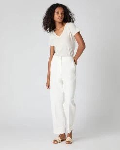 Women's Cotton Cashmere Silk T-Shirt New Ivory White -Cozy Fashion Shop SS24 NPW109270 NIV 3