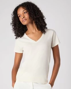 Women's Cotton Cashmere Silk T-Shirt New Ivory White -Cozy Fashion Shop SS24 NPW109270 NIV 5op