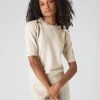 Women's Ruffle Trim Cashmere T-Shirt Almond White -Cozy Fashion Shop SS24 NPW109284 ALM 1
