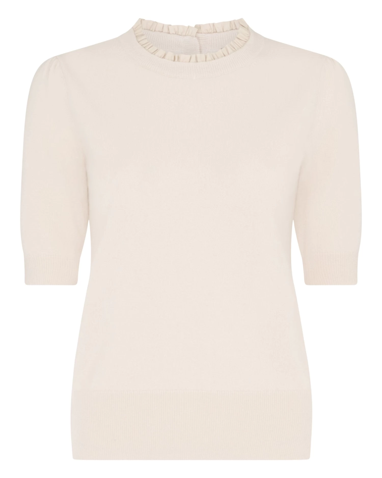 Women's Ruffle Trim Cashmere T-Shirt Almond White 4 Women's Ruffle Trim Cashmere T-Shirt Almond White - Image 2
