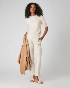 Women's Ruffle Trim Cashmere T-Shirt Almond White 12 Women's Ruffle Trim Cashmere T-Shirt Almond White -Cozy Fashion Shop SS24 NPW109284 ALM 3