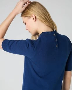 Women's Ruffle Trim Cashmere T-Shirt French Blue -Cozy Fashion Shop SS24 NPW109284 F71 5