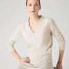 Women's Ruffle Trim V Neck Cashmere Jumper Almond White -Cozy Fashion Shop SS24 NPW109285 ALM 1