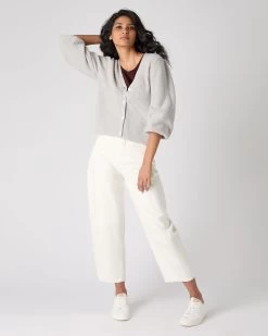 Women's Metal Trim Cashmere Cardigan Pebble Grey -Cozy Fashion Shop SS24 NPW109286 PBG 3