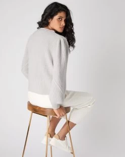 Women's Metal Trim Cashmere Cardigan Pebble Grey -Cozy Fashion Shop SS24 NPW109286 PBG 4