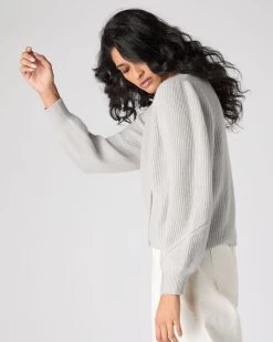 Women's Metal Trim Cashmere Cardigan Pebble Grey -Cozy Fashion Shop SS24 NPW109286 PBG 5