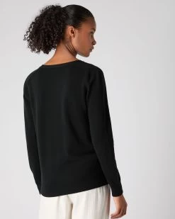 Women's Lara V Neck Cashmere Cardigan Black -Cozy Fashion Shop SS24 NPW109287 B50 4