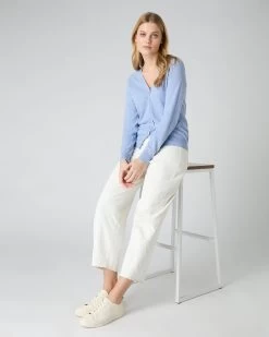 Women's Lara V Neck Cashmere Cardigan Cornflower Blue -Cozy Fashion Shop SS24 NPW109287 C31 3
