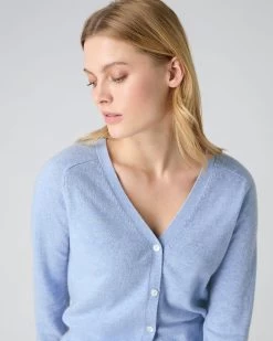 Women's Lara V Neck Cashmere Cardigan Cornflower Blue -Cozy Fashion Shop SS24 NPW109287 C31 5