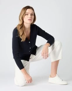 Women's Lara V Neck Cashmere Cardigan Navy Blue -Cozy Fashion Shop SS24 NPW109287 N60 3
