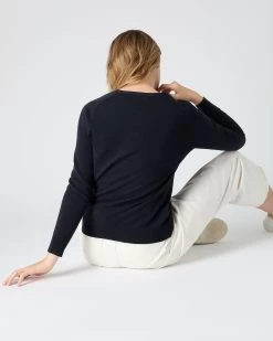 Women's Lara V Neck Cashmere Cardigan Navy Blue -Cozy Fashion Shop SS24 NPW109287 N60 4