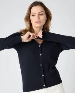 Women's Lara V Neck Cashmere Cardigan Navy Blue -Cozy Fashion Shop SS24 NPW109287 N60 5