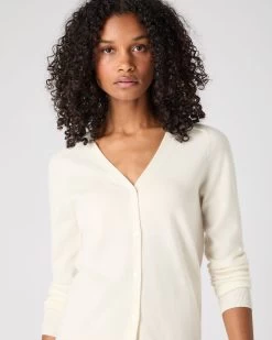 Women's Lara V Neck Cashmere Cardigan New Ivory White 11 Women's Lara V Neck Cashmere Cardigan New Ivory White -Cozy Fashion Shop SS24 NPW109287 N68 5op