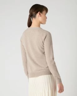 Women's Lara V Neck Cashmere Cardigan Oatmeal Brown -Cozy Fashion Shop SS24 NPW109287 OAT 4