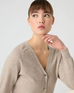Women's Lara V Neck Cashmere Cardigan Oatmeal Brown -Cozy Fashion Shop SS24 NPW109287 OAT 5