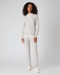 Women's Lara V Neck Cashmere Cardigan Pebble Grey 9 Women's Lara V Neck Cashmere Cardigan Pebble Grey -Cozy Fashion Shop SS24 NPW109287 PBG 3