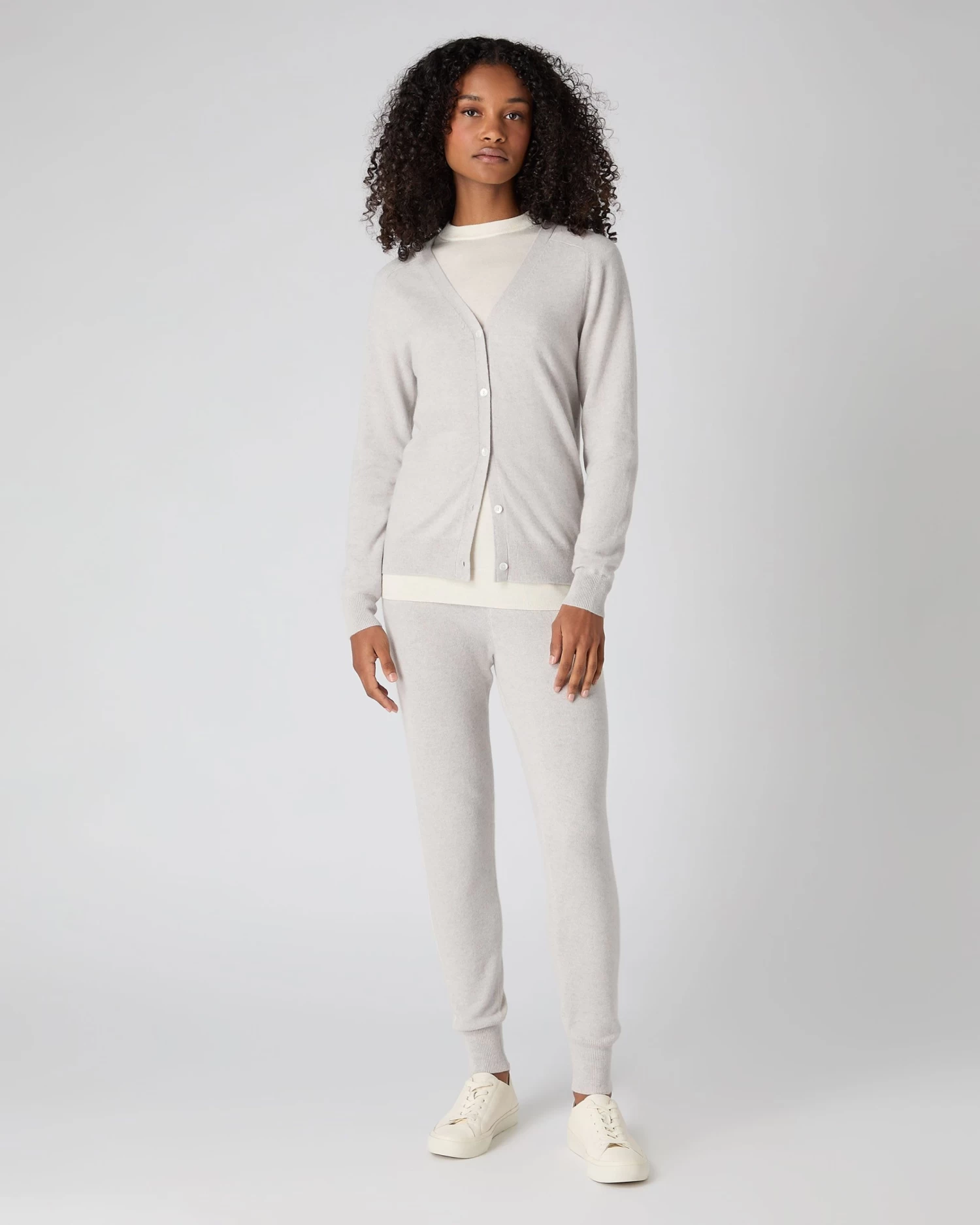 Women's Lara V Neck Cashmere Cardigan Pebble Grey 5 Women's Lara V Neck Cashmere Cardigan Pebble Grey - Image 3