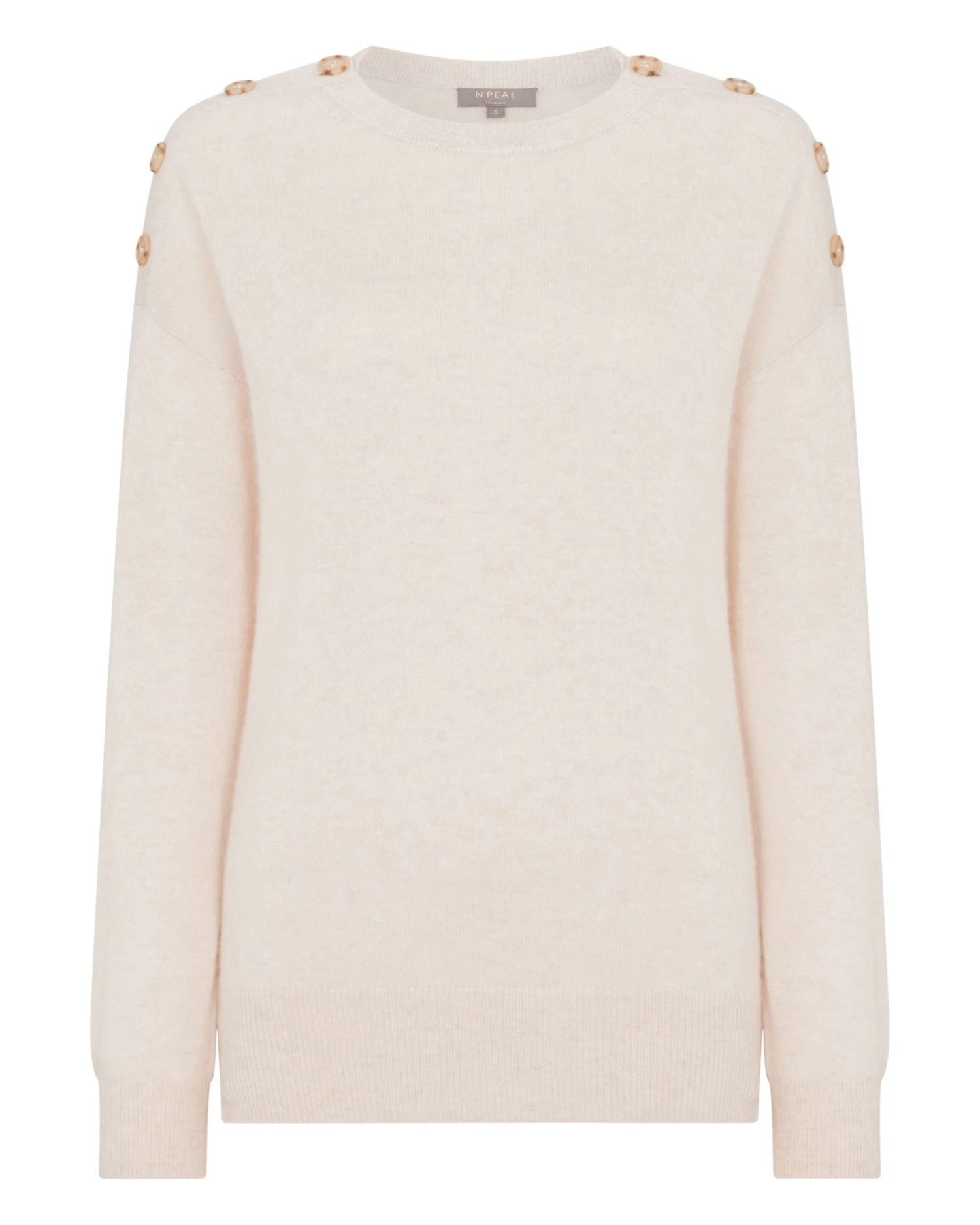 Women's Button Shoulder Round Neck Cashmere Jumper Ecru White 4 Women's Button Shoulder Round Neck Cashmere Jumper Ecru White - Image 2