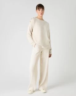 Women's Button Shoulder Round Neck Cashmere Jumper Ecru White 10 Women's Button Shoulder Round Neck Cashmere Jumper Ecru White -Cozy Fashion Shop SS24 NPW109299 E34 3