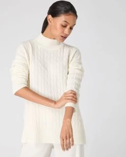Women's Esme Cable Mock Neck Cashmere Jumper New Ivory White