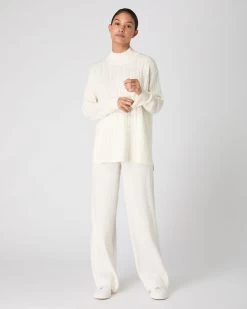 Women's Esme Cable Mock Neck Cashmere Jumper New Ivory White -Cozy Fashion Shop SS24 NPW109300 N68 3