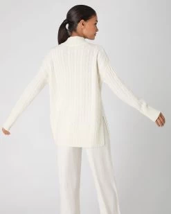 Women's Esme Cable Mock Neck Cashmere Jumper New Ivory White -Cozy Fashion Shop SS24 NPW109300 N68 4