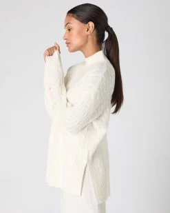 Women's Esme Cable Mock Neck Cashmere Jumper New Ivory White -Cozy Fashion Shop SS24 NPW109300 N68 5