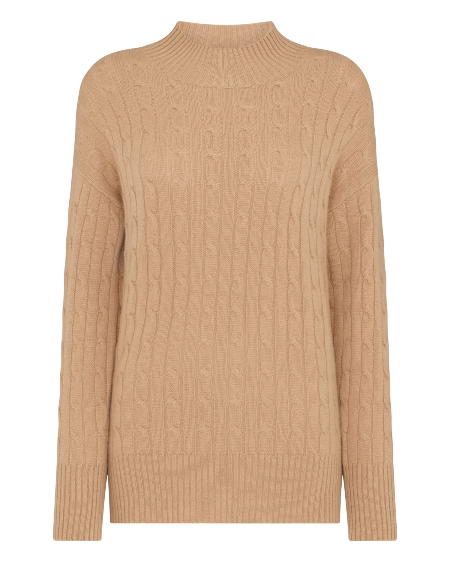 Women's Esme Cable Mock Neck Cashmere Jumper Sahara Brown 4 Women's Esme Cable Mock Neck Cashmere Jumper Sahara Brown - Image 2