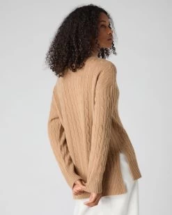 Women's Esme Cable Mock Neck Cashmere Jumper Sahara Brown 11 Women's Esme Cable Mock Neck Cashmere Jumper Sahara Brown -Cozy Fashion Shop SS24 NPW109300 S55 4