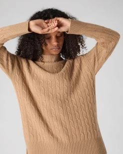 Women's Esme Cable Mock Neck Cashmere Jumper Sahara Brown 12 Women's Esme Cable Mock Neck Cashmere Jumper Sahara Brown -Cozy Fashion Shop SS24 NPW109300 S55 5