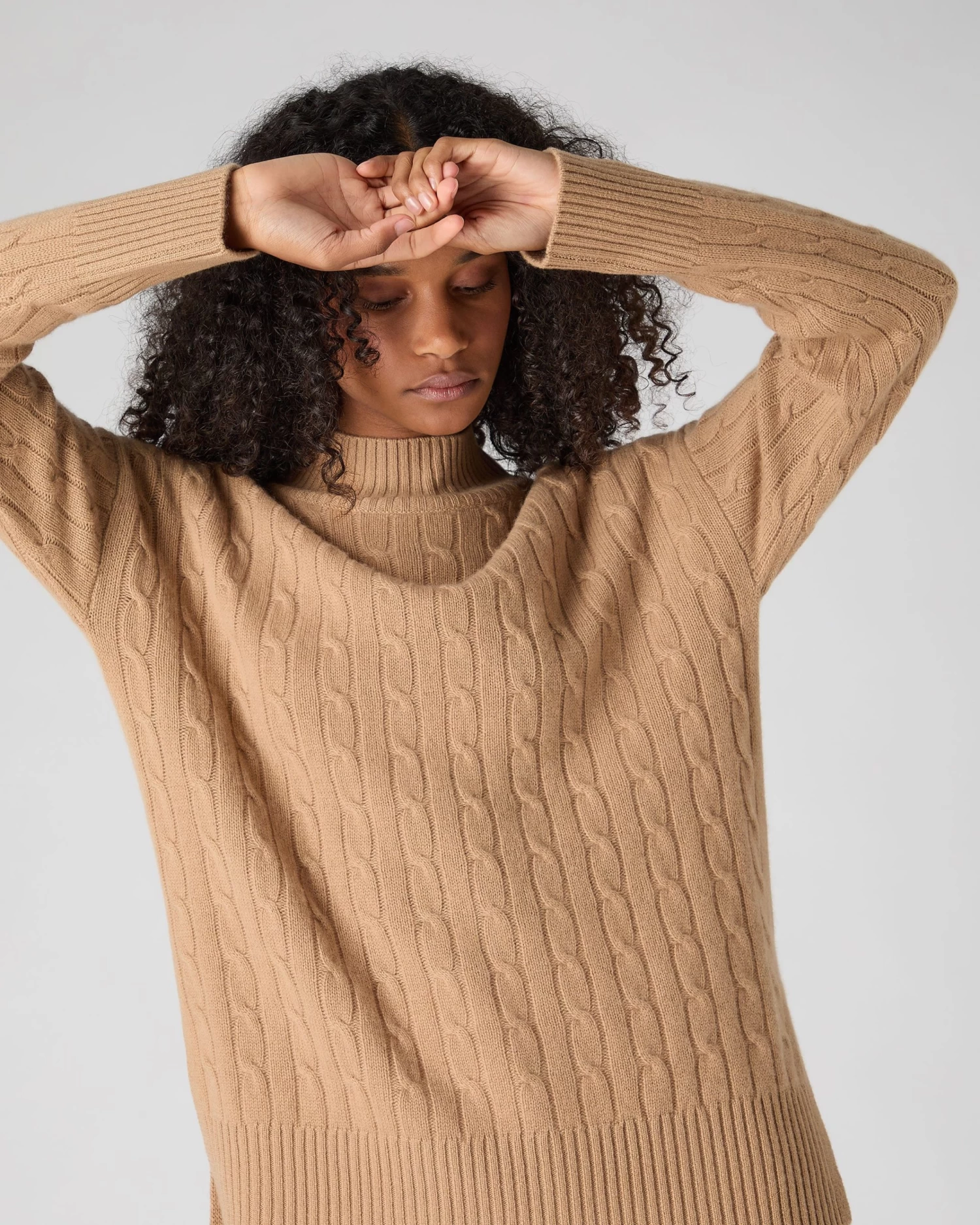 Women's Esme Cable Mock Neck Cashmere Jumper Sahara Brown 7 Women's Esme Cable Mock Neck Cashmere Jumper Sahara Brown - Image 5