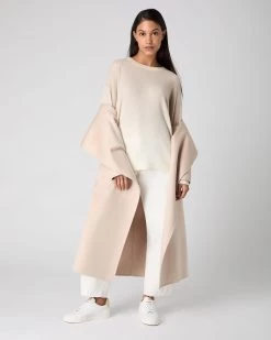 Women's Dip Dye Round Neck Cashmere Jumper Almond White -Cozy Fashion Shop SS24 NPW109301 ALN 3