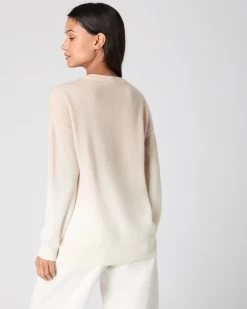 Women's Dip Dye Round Neck Cashmere Jumper Almond White -Cozy Fashion Shop SS24 NPW109301 ALN 4