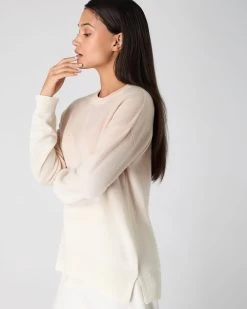 Women's Dip Dye Round Neck Cashmere Jumper Almond White -Cozy Fashion Shop SS24 NPW109301 ALN 5