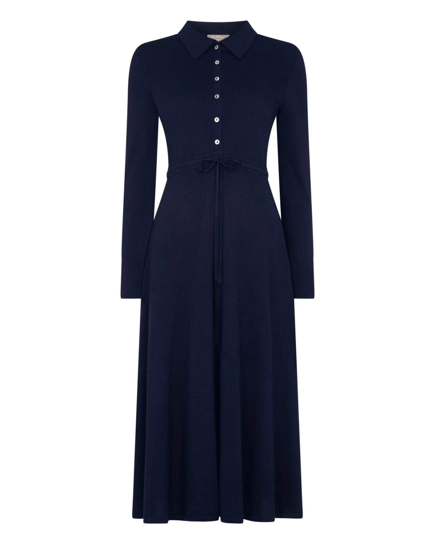 Women's Polo Collar Silk Cashmere Dress Navy Blue 4 Women's Polo Collar Silk Cashmere Dress Navy Blue - Image 2