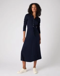 Women's Polo Collar Silk Cashmere Dress Navy Blue 11 Women's Polo Collar Silk Cashmere Dress Navy Blue -Cozy Fashion Shop SS24 NPW109302 NVY 3op