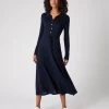 Women's Polo Collar Silk Cashmere Dress Navy Blue