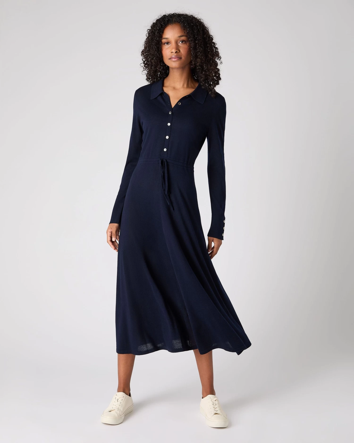 Women's Polo Collar Silk Cashmere Dress Navy Blue 3 Women's Polo Collar Silk Cashmere Dress Navy Blue