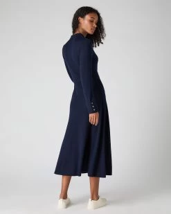 Women's Polo Collar Silk Cashmere Dress Navy Blue 13 Women's Polo Collar Silk Cashmere Dress Navy Blue -Cozy Fashion Shop SS24 NPW109302 NVY 4
