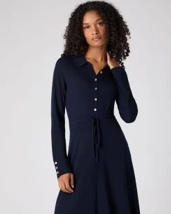 Women's Polo Collar Silk Cashmere Dress Navy Blue 14 Women's Polo Collar Silk Cashmere Dress Navy Blue -Cozy Fashion Shop SS24 NPW109302 NVY 5op