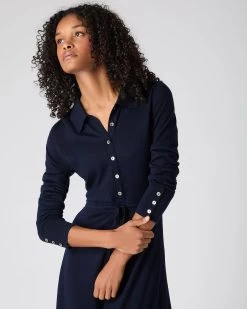Women's Polo Collar Silk Cashmere Dress Navy Blue 12 Women's Polo Collar Silk Cashmere Dress Navy Blue -Cozy Fashion Shop SS24 NPW109302 NVY 5op2