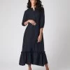 Women's Iris Ruffle Linen Dress Navy Blue PRE-ORDER