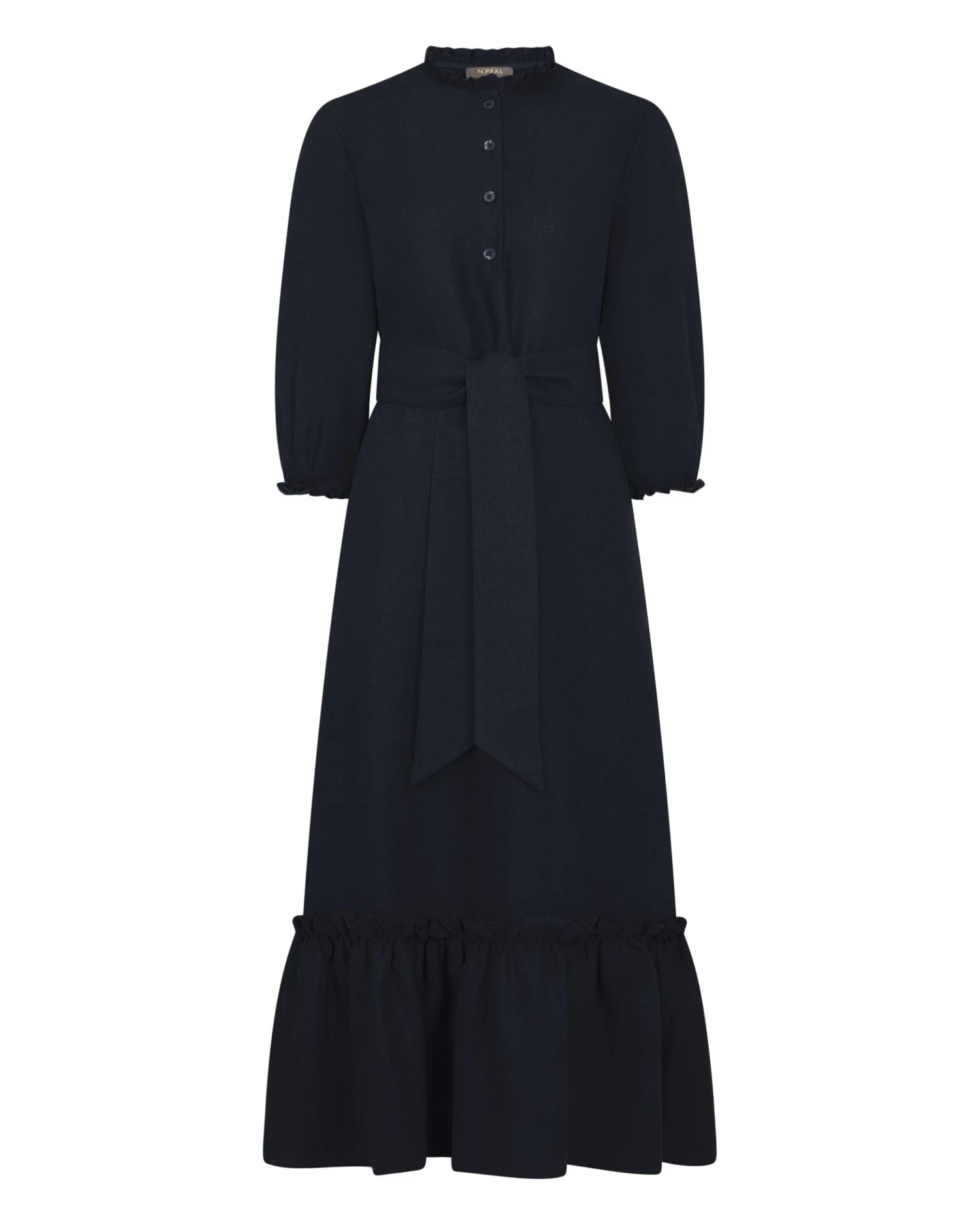 Women's Iris Ruffle Linen Dress Navy Blue PRE-ORDER 4 Women's Iris Ruffle Linen Dress Navy Blue PRE-ORDER - Image 2