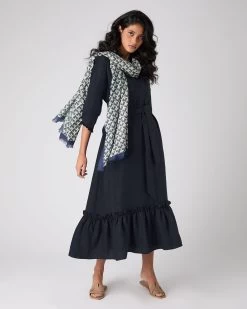 Women's Iris Ruffle Linen Dress Navy Blue PRE-ORDER 9 Women's Iris Ruffle Linen Dress Navy Blue PRE-ORDER -Cozy Fashion Shop SS24 NPW109376 NVY 3