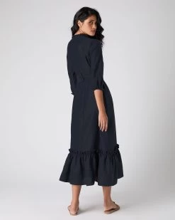 Women's Iris Ruffle Linen Dress Navy Blue PRE-ORDER 10 Women's Iris Ruffle Linen Dress Navy Blue PRE-ORDER -Cozy Fashion Shop SS24 NPW109376 NVY 4