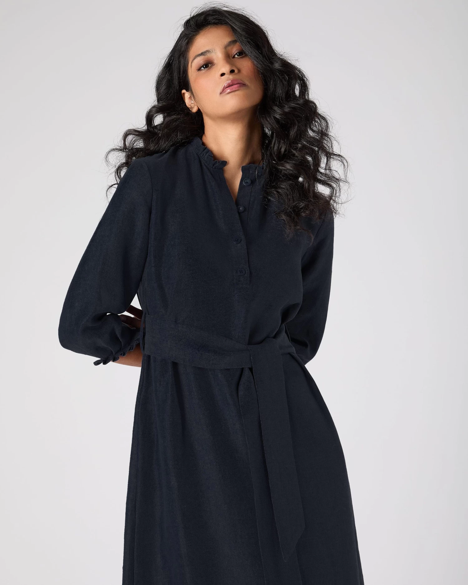 Women's Iris Ruffle Linen Dress Navy Blue PRE-ORDER 7 Women's Iris Ruffle Linen Dress Navy Blue PRE-ORDER - Image 5