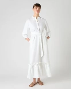 Women's Iris Ruffle Linen Dress White PRE-ORDER